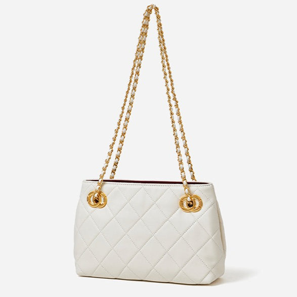 Women's Quilted Sheepskin Chain Mini Tote Bag