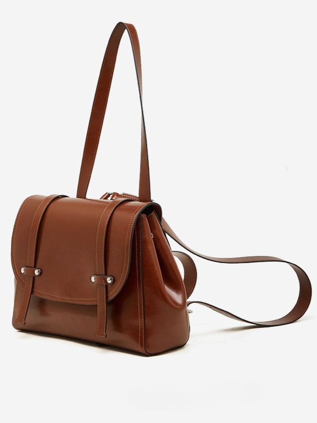 Women's Oil-Waxed Cowhide Convertible Flap Backpack
