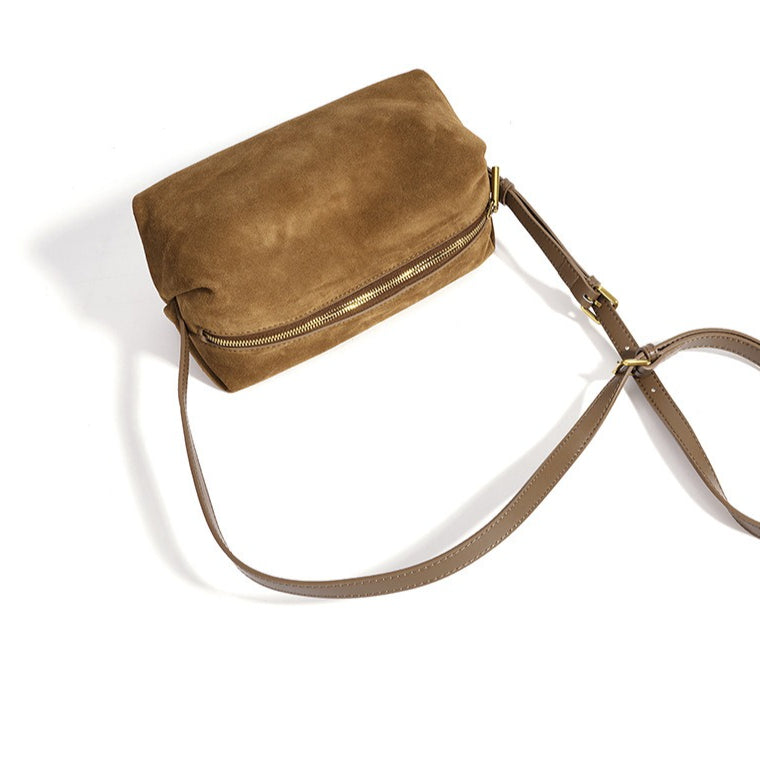 Women's Suede Leather Slouchy Clutch Bag with Adjustable Strap