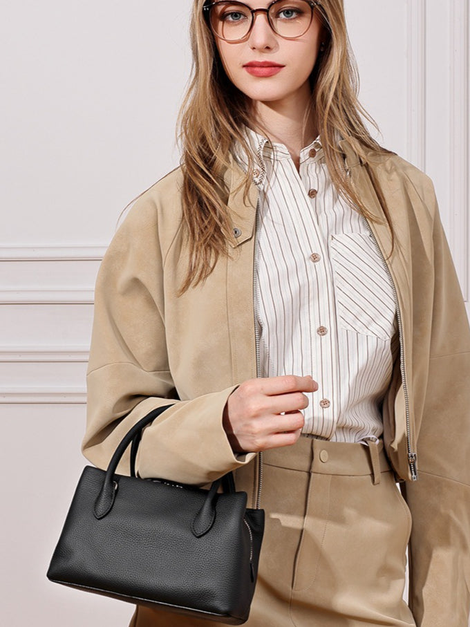 Women's Pebbled Cowhide Mini Tote Bag with Detachable Strap