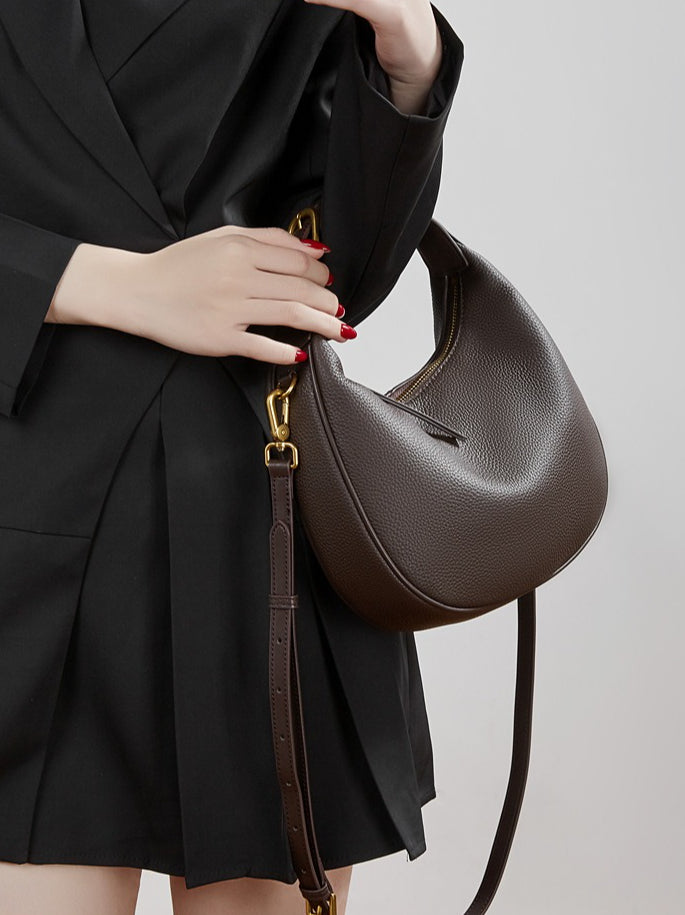 Women's Pebbled Cowhide Crescent Hobo Bag with Convertible Strap