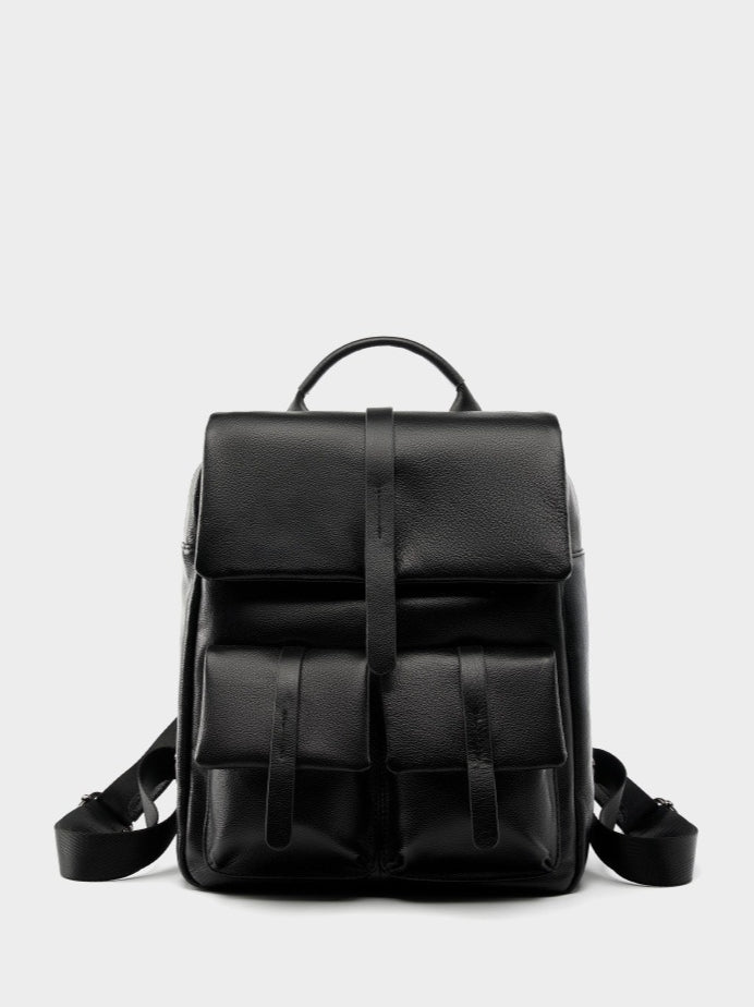 Women's Pebbled Cowhide Flap Backpack with Multiple Pockets