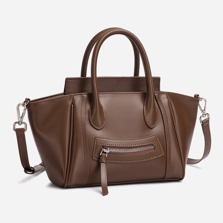 Women's Soft Cowhide Winged Flap Satchel with Adjustable Strap