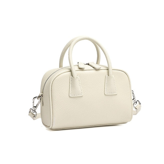 Women's Pebbled Cowhide Mini Boston Bag with Adjustable Strap