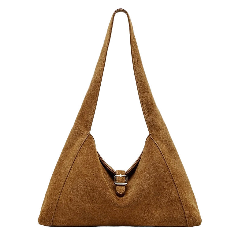 Women's Suede Leather Buckle Accent Shoulder Bag