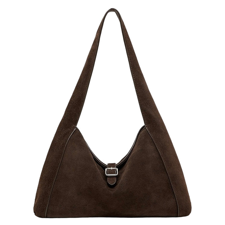 Women's Suede Leather Buckle Accent Shoulder Bag