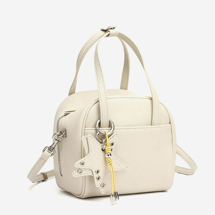 Women's Genuine Leather Mini Boston Bag with Star Charm