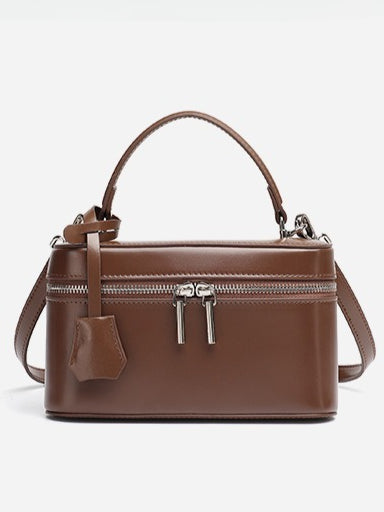 Women's Genuine Leather Square Box Bag with Adjustable Strap
