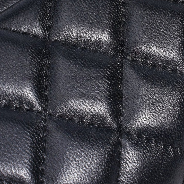 Women's Quilted Sheepskin Flap Bag with Adjustable Gold Chain