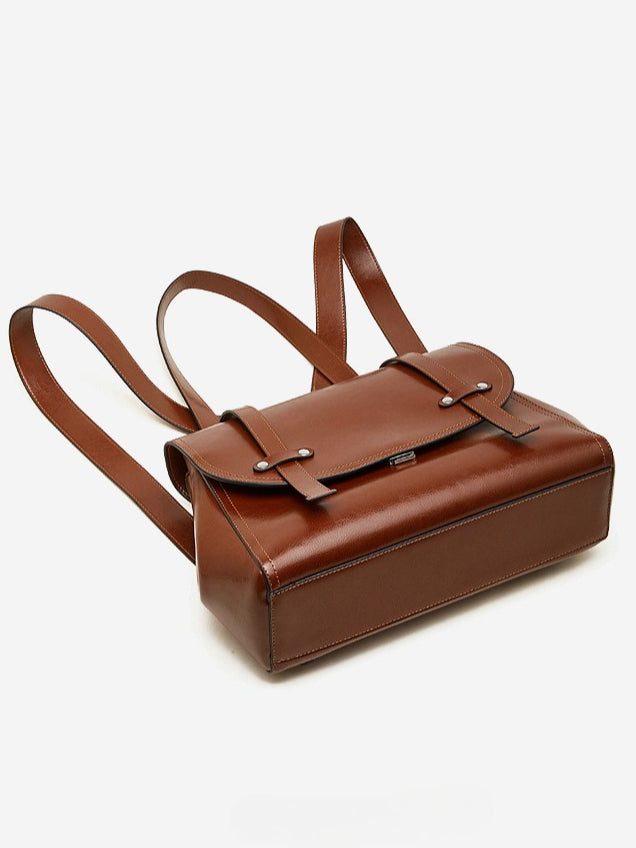 Women's Oil-Waxed Cowhide Convertible Flap Backpack