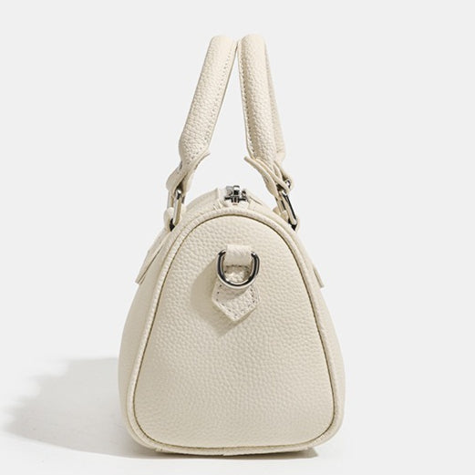 Women's Pebbled Cowhide Boston Barrel Bag with Detachable Strap