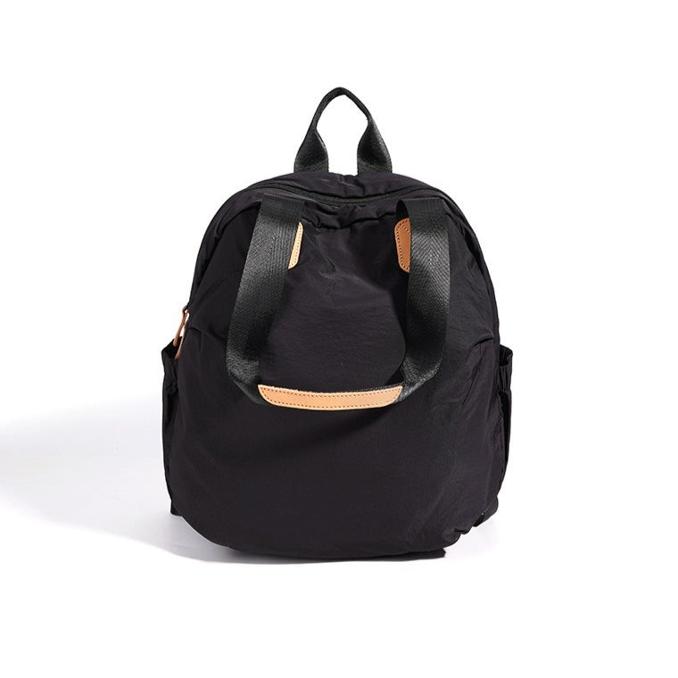 Women's Nylon Convertible Backpack with Genuine Leather Trim
