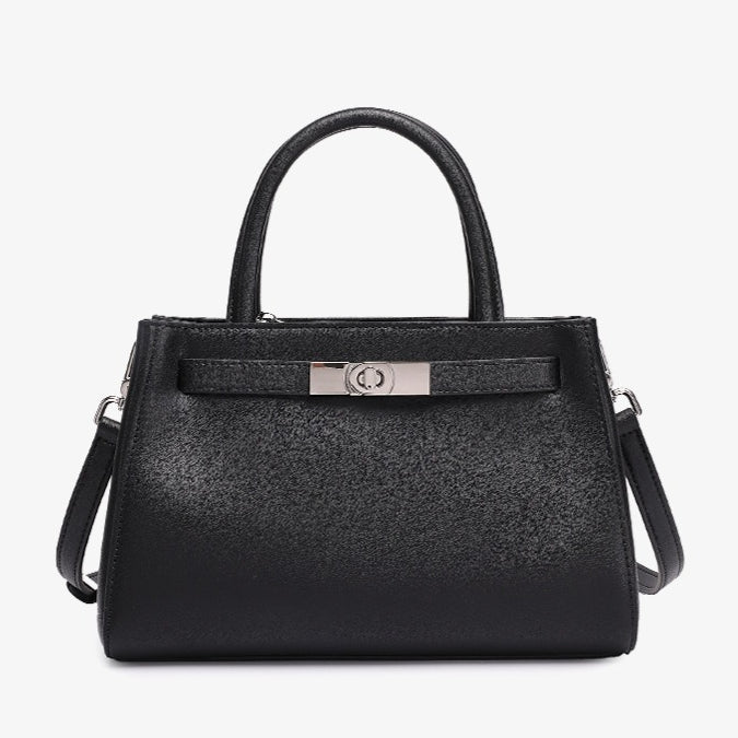 Women's Nappa Cowhide Turn-Lock Satchel with Detachable Strap
