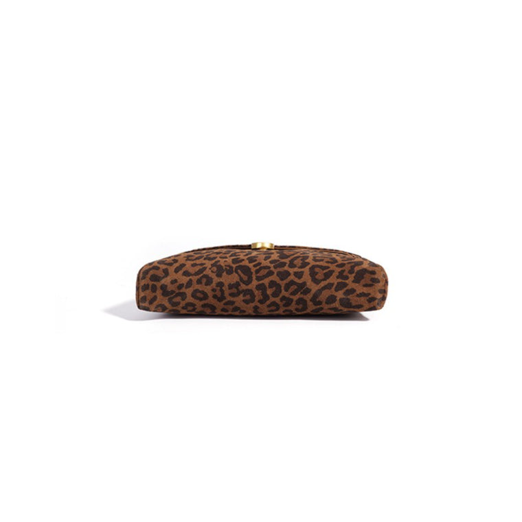 Women's Suede Leather Leopard Envelope Clutch Bag