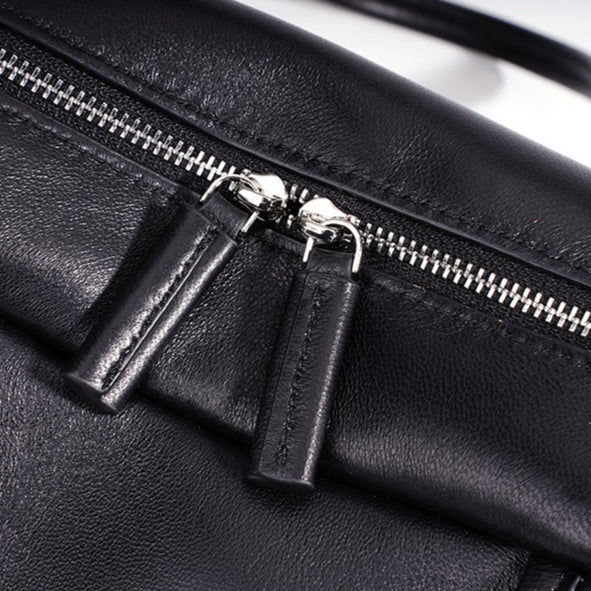 Women's Genuine Sheepskin Bowling Bag with Double Zipper