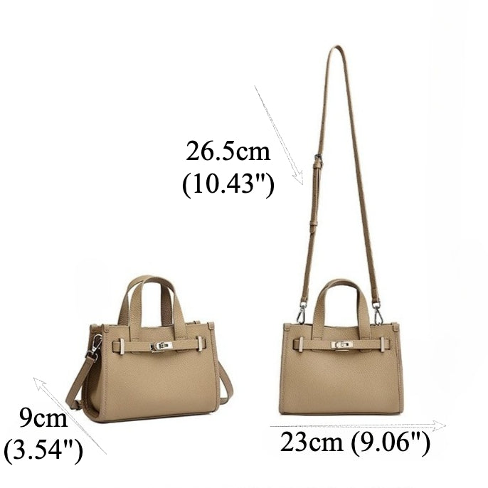 Women's Pebbled Cowhide Kelly Bag with Metal Turn-Lock