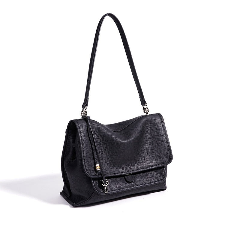 Women's Pebbled Cowhide Flap Messenger Bag with Adjustable Strap