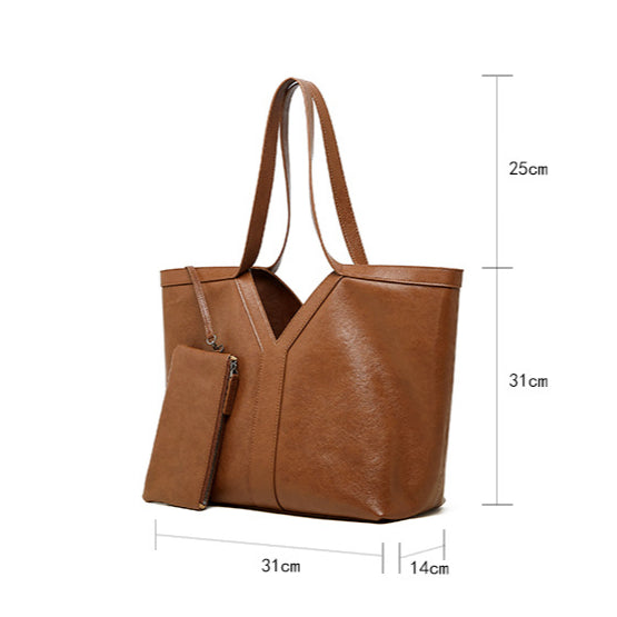 Women's Genuine Leather Open Top Vertical Tote Bag