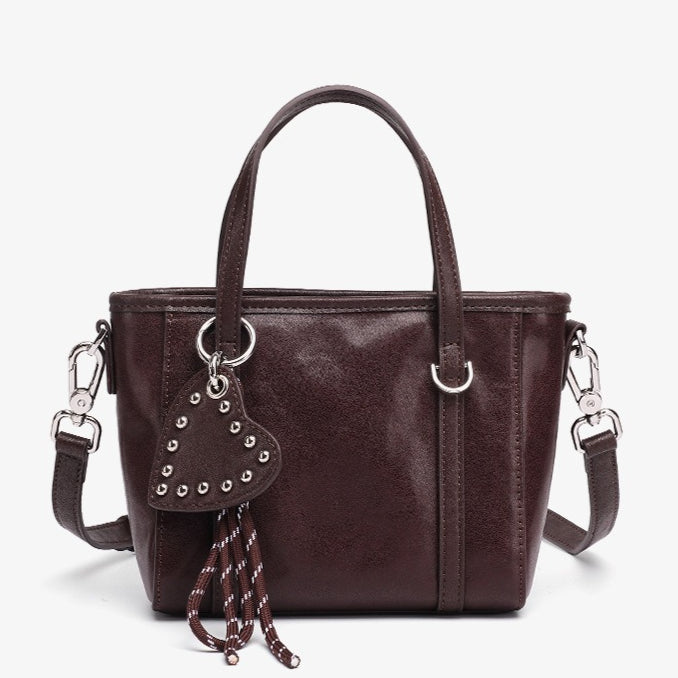 Women's Vegetable-Tanned Cowhide Mini Tote with Heart Charm