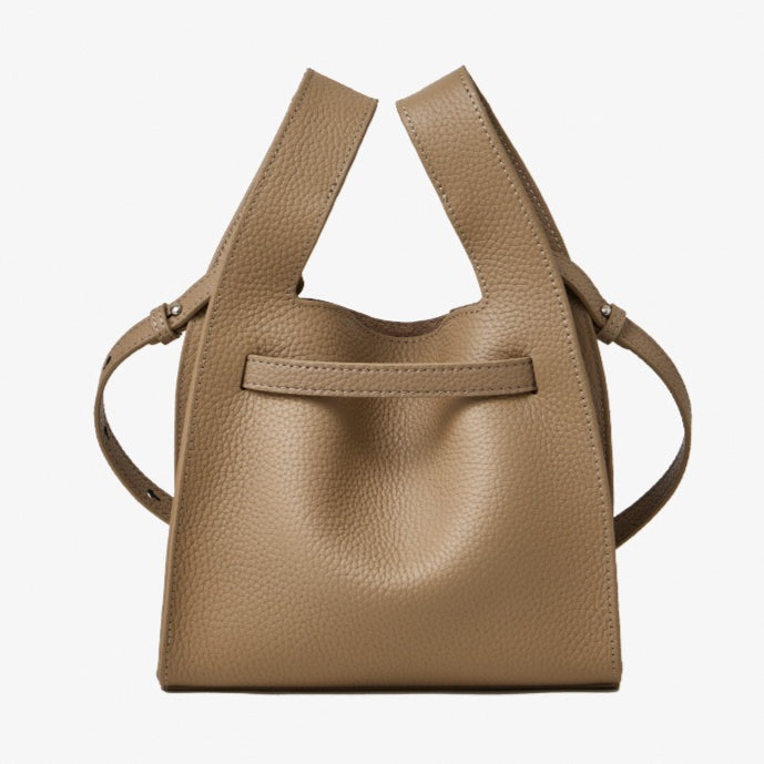 Women's Pebbled Cowhide Twist-Lock Bucket Bag with Inner Pouch
