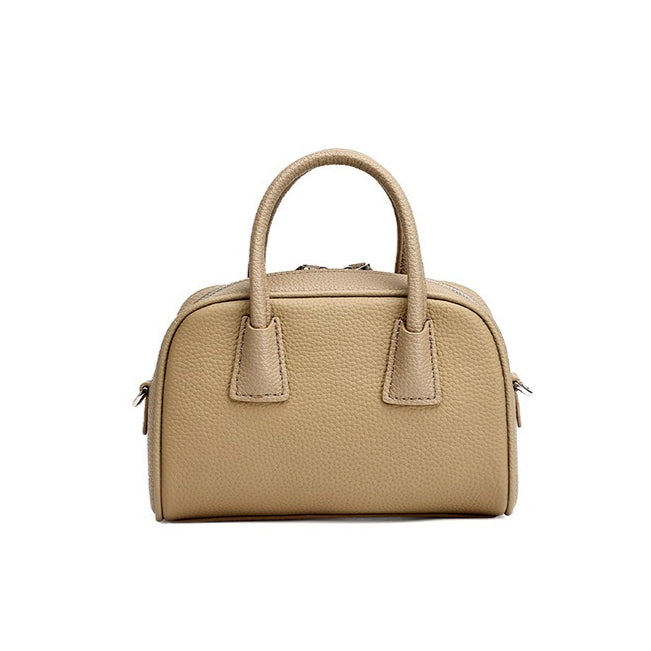 Women's Pebbled Cowhide Mini Boston Bag with Adjustable Strap