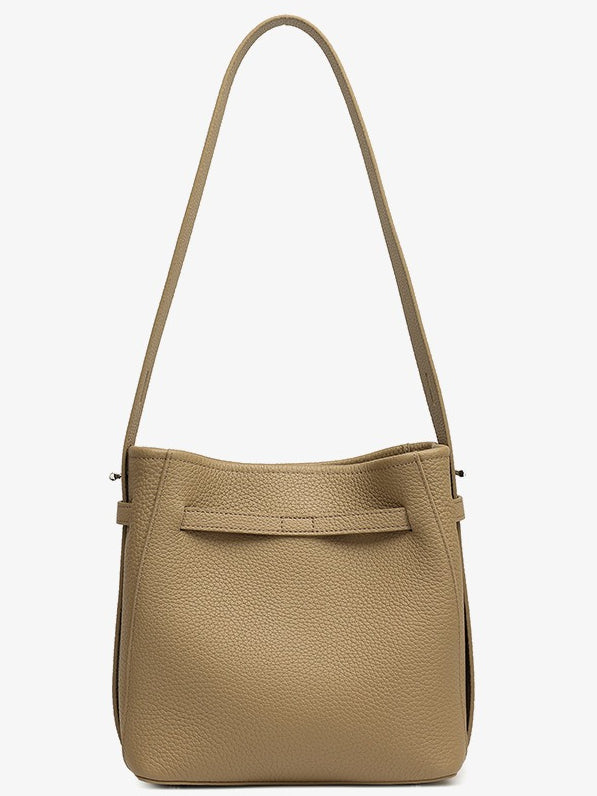 Women's Pebbled Cowhide Bucket Bag with Double-D Hardware