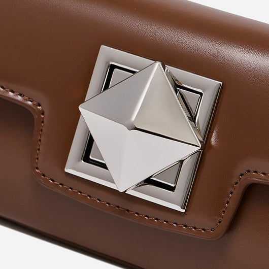 Women's Smooth Cowhide Silver-Buckle Baguette Shoulder Bag