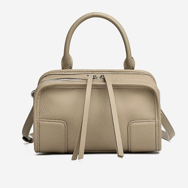 Women's Pebbled Cowhide Boston Bag with Detachable Straps