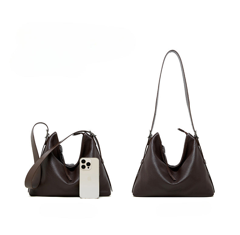 Women's Genuine Leather Retro Shoulder Tote Bag with Lock Detail