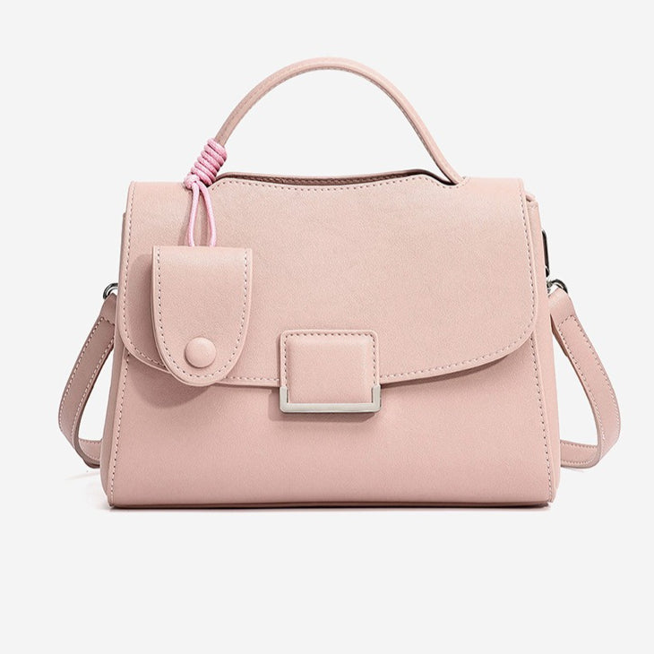 Women's Genuine Leather Square Flap Bag with Magnetic Closure