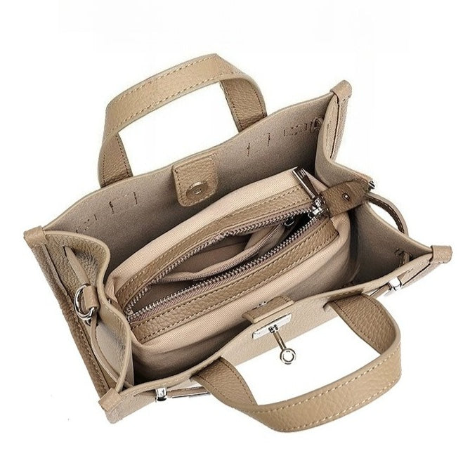 Women's Pebbled Cowhide Kelly Bag with Metal Turn-Lock