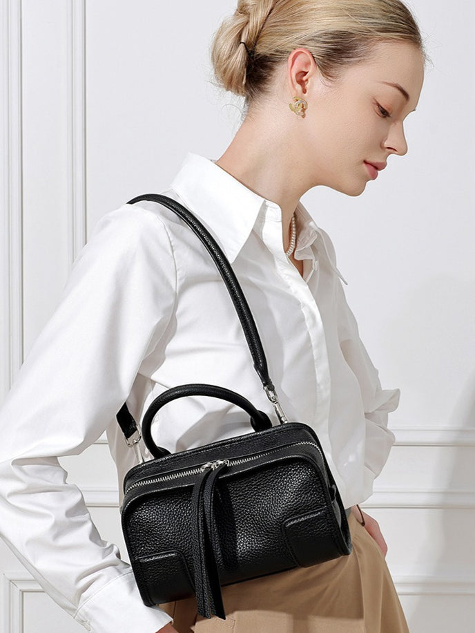 Women's Pebbled Cowhide Boston Bag with Detachable Straps