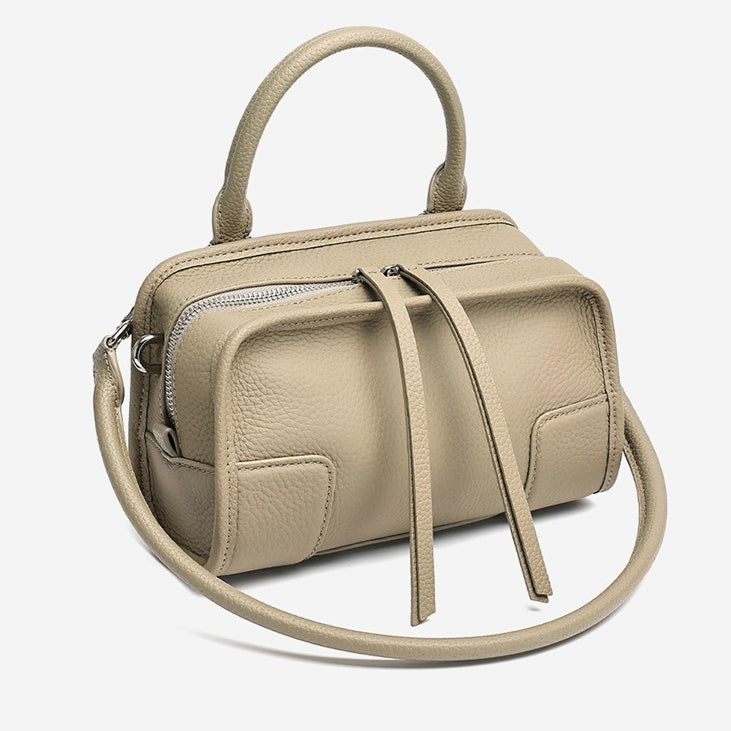 Women's Pebbled Cowhide Boston Bag with Detachable Straps