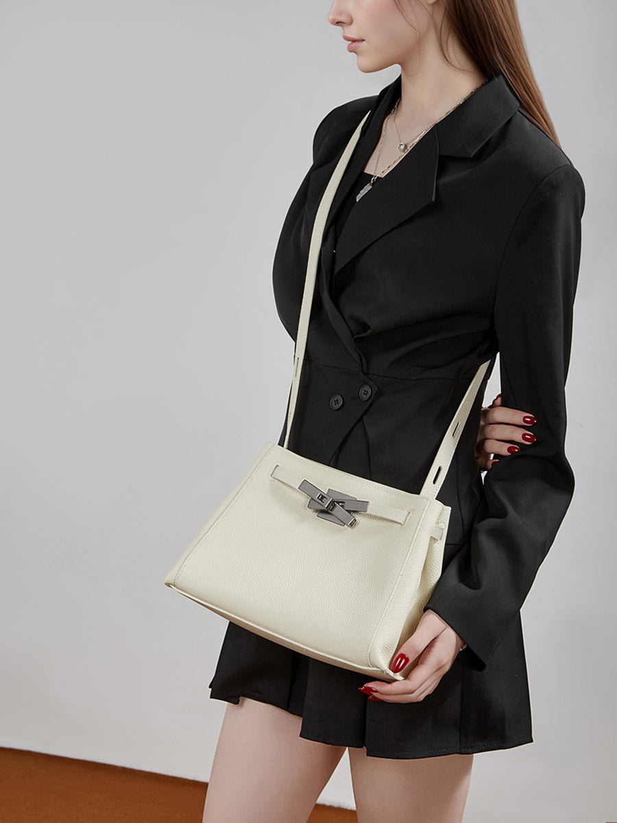 Women's Pebbled Cowhide Bucket Tote with Dual Straps