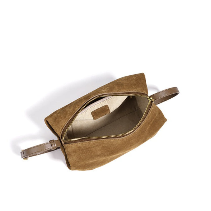 Women's Suede Leather Slouchy Clutch Bag with Adjustable Strap