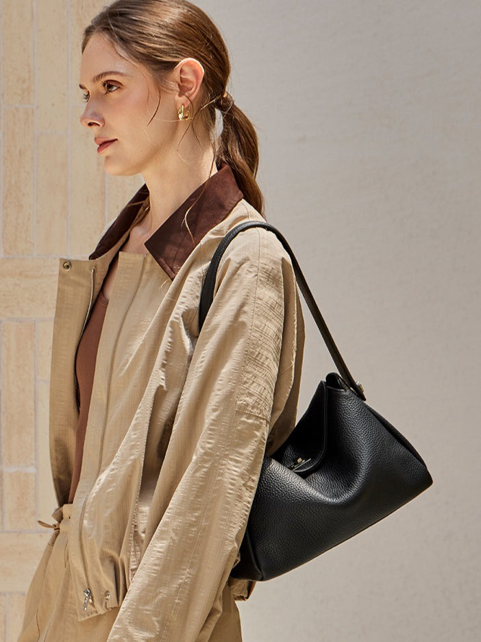 Women's Lychee-Grain Cowhide Convertible Hobo Bag