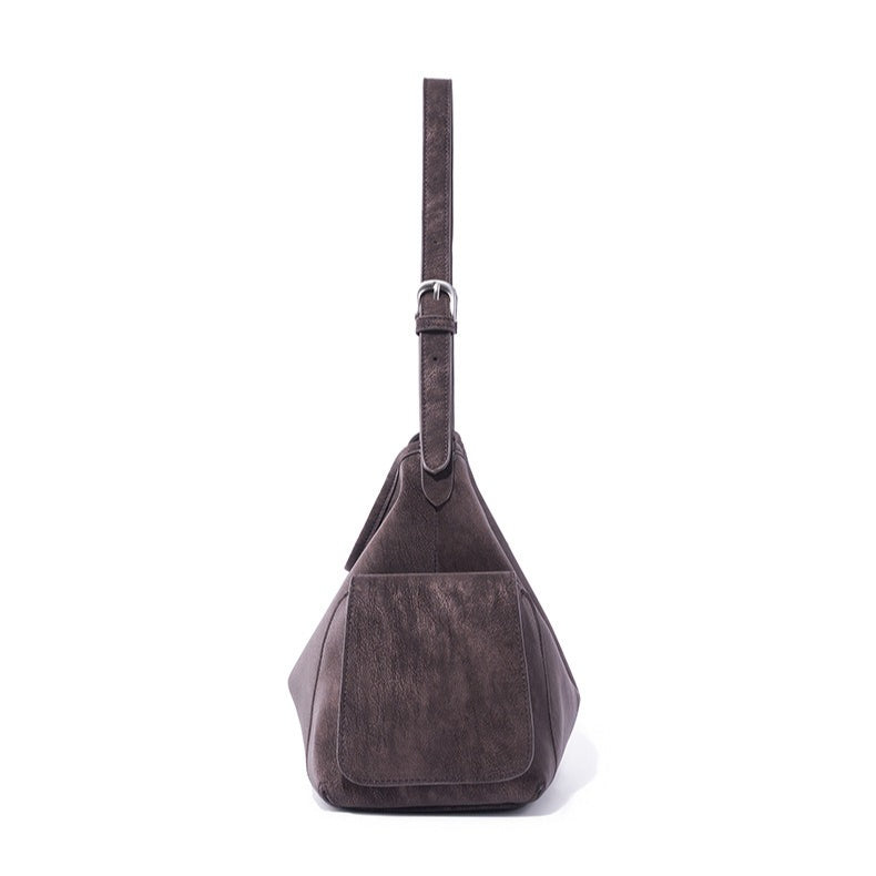 Women's Full-Grain Cowhide Slouchy Shoulder Bag with Side Pockets