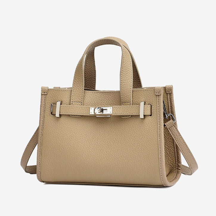 Women's Pebbled Cowhide Kelly Bag with Metal Turn-Lock