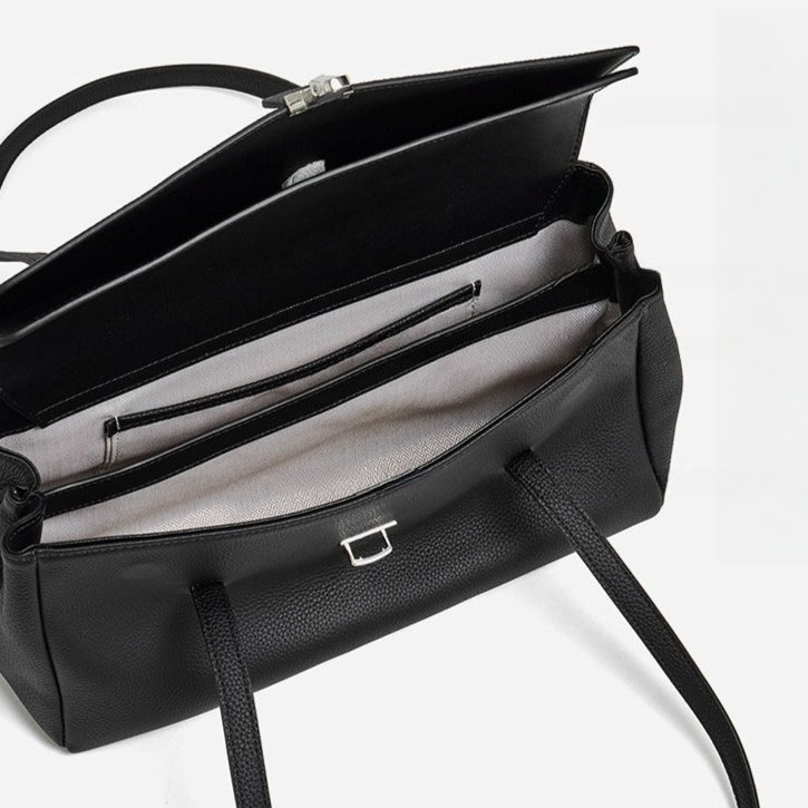 Women's Pebbled Cowhide Flap Tote with Twist-Lock Closure