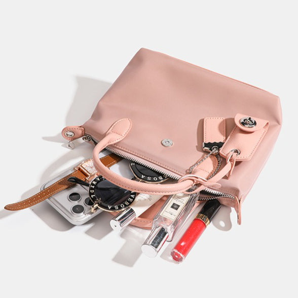 Women's Lightweight Nylon Dumpling Bag with Leather Trim