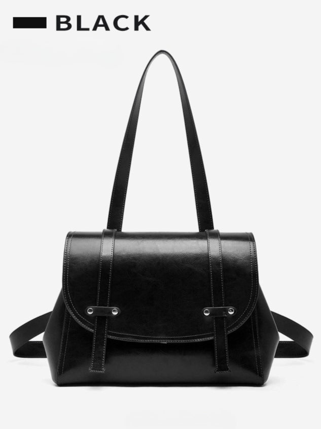 Women's Oil-Waxed Cowhide Convertible Flap Backpack