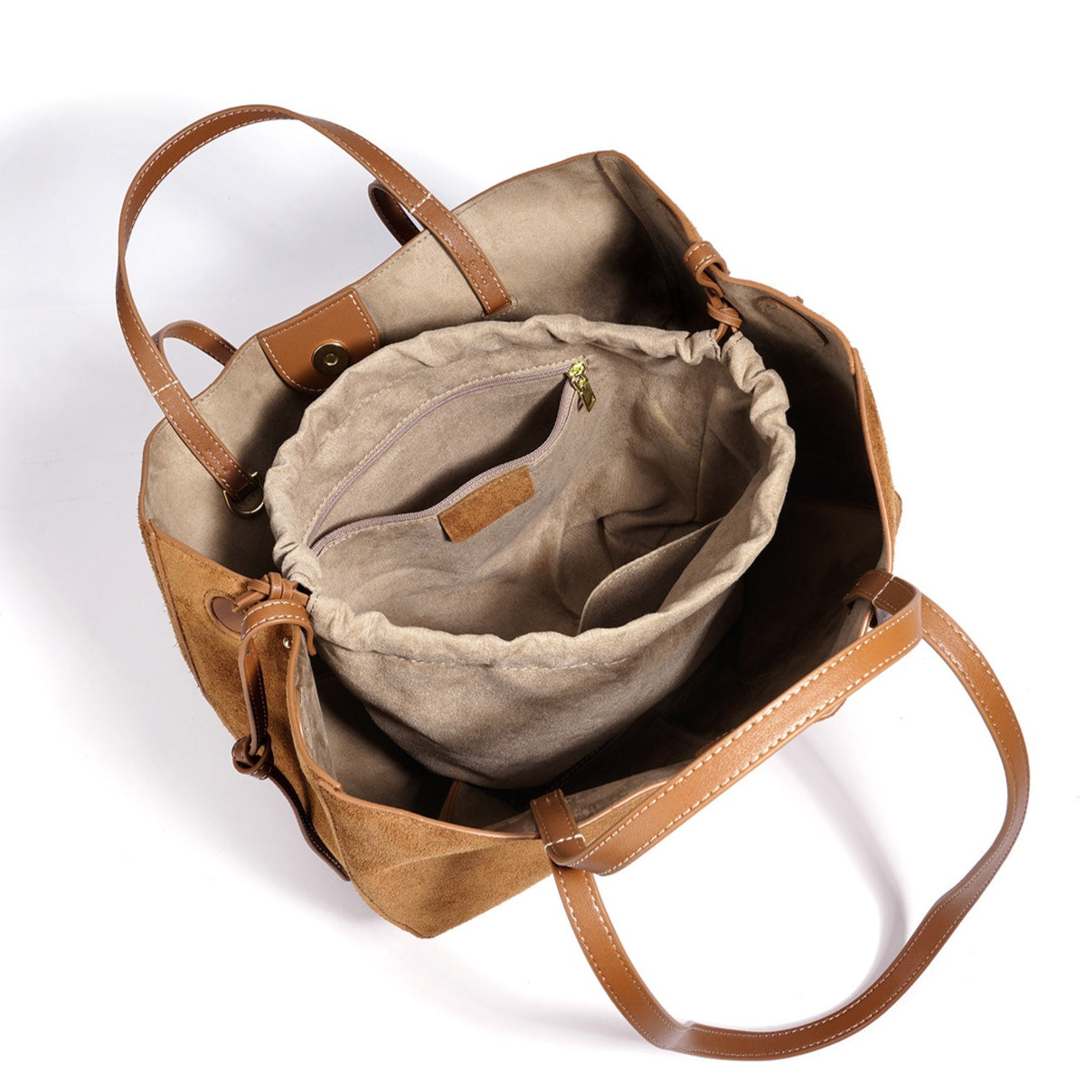 Women's Genuine Suede Tote Bag with Detachable Pouches