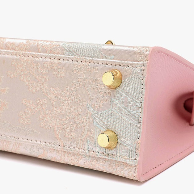 Women's Brocade Genuine Leather Kelly Bag with Padlock Charm