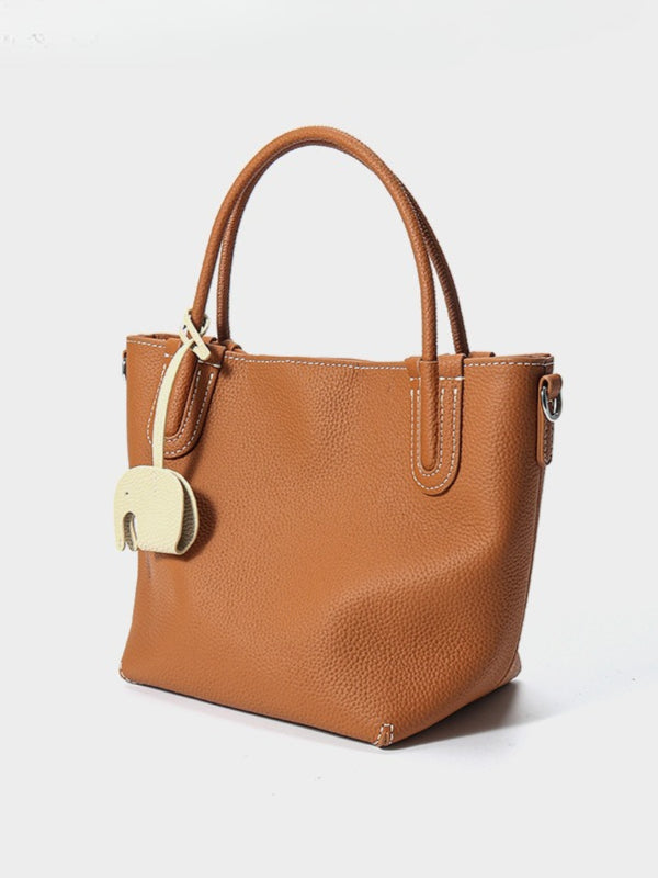 Women's Pebbled Cowhide Elephant Charm Mini Bucket Bag