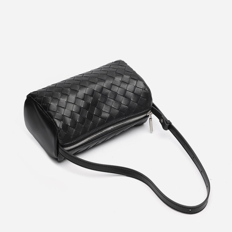 Women's Woven Sheepskin Baguette Bag with Adjustable Strap