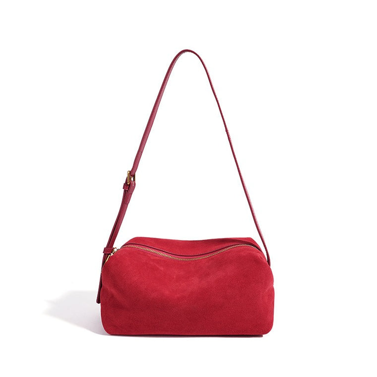Women's Suede Leather Slouchy Clutch Bag with Adjustable Strap
