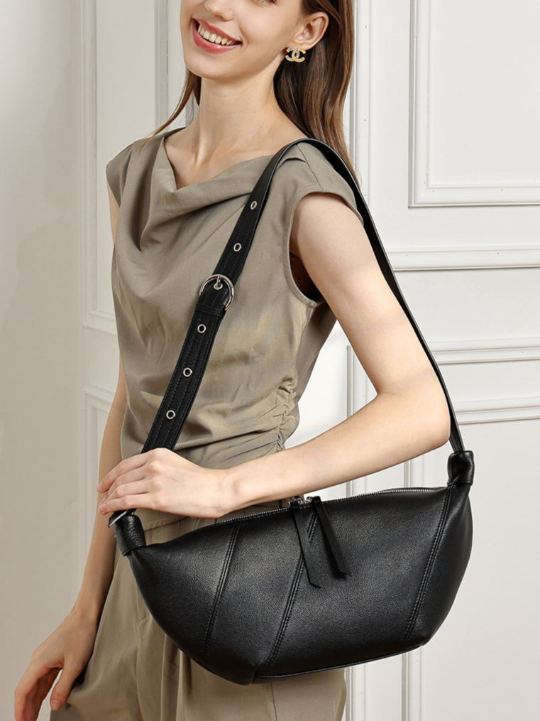 Women's TC Cowhide Soft Dumpling Bag with Adjustable Strap