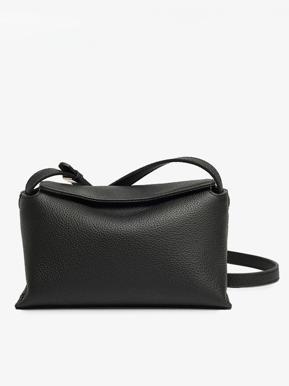 Women's Pebbled Cowhide Flap Crossbody Bag with Hidden Clasp