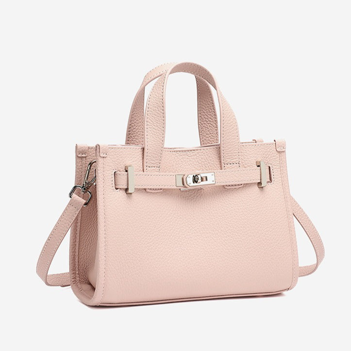 Women's Pebbled Cowhide Kelly Bag with Metal Turn-Lock