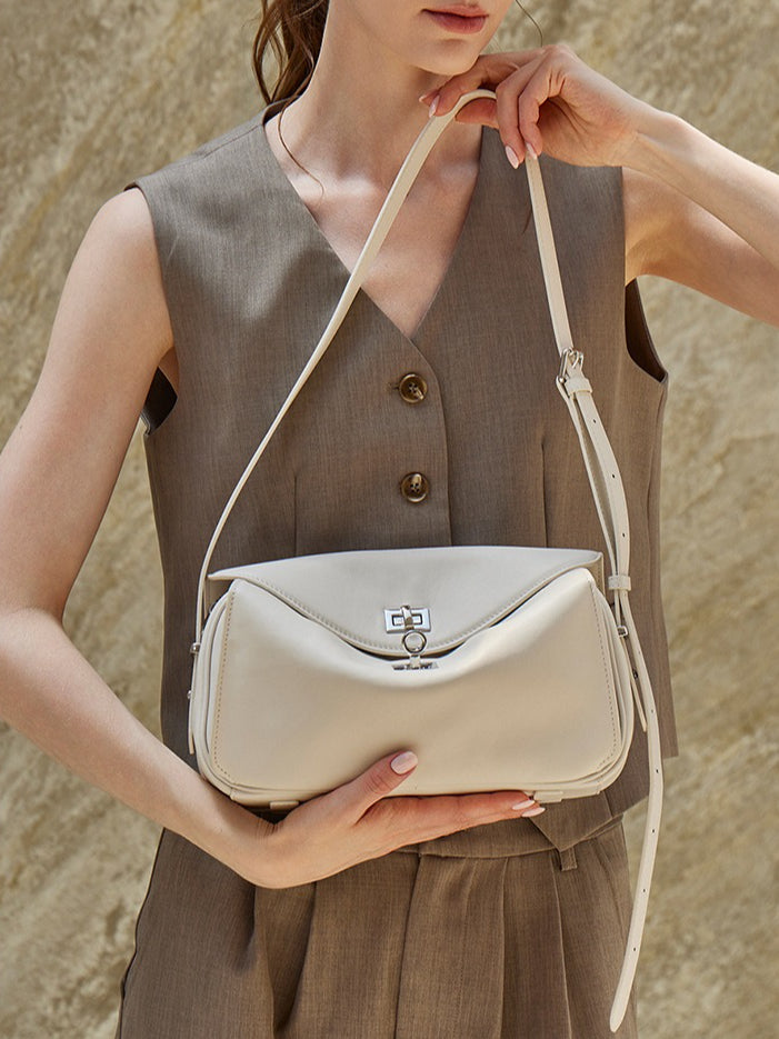 Women's Genuine Leather Envelope Flap Bag with Twist-Lock